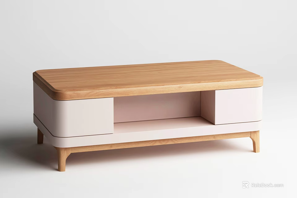 Modern Coffee Table With Wooden Top And White Storage Compartments 3d model