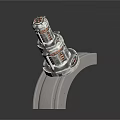 Detailed Mechanical Equipment With Metal Gears Coils And Curved Concrete Base