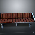 Brown Cushioned Striped Bench With Silver Metal Frame For Modern Interior Design