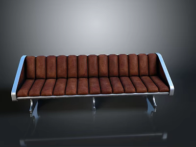 Brown Cushioned Striped Bench With Silver Metal Frame For Modern Interior Design 3d model