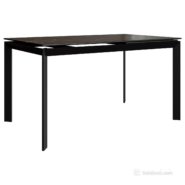 Modern Black Dining Table With Minimalist Design And Straight Support Legs 3d model 