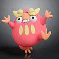 Cute Pink Cartoon Character With Yellow Horns Big Eyes And Smiling Mouth