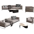 Modern Grey Casual Sofa Set with Pillows Throw Blanket and Round Coffee Table 3d model