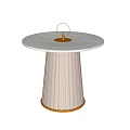 Modern Side Table with Marble Top Striped Beige Base and Gold Ring Handle Design 3d model