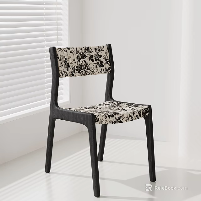 Modern Dining Chair With Patterned Fabric Seat Back And Black Wooden Legs 3d model 