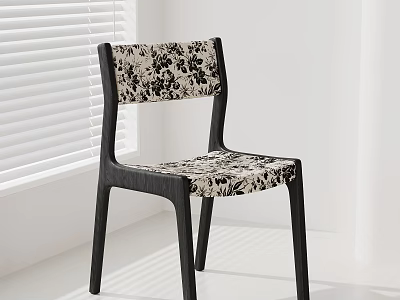 Modern Dining Chair With Patterned Fabric Seat Back And Black Wooden Legs 3d model