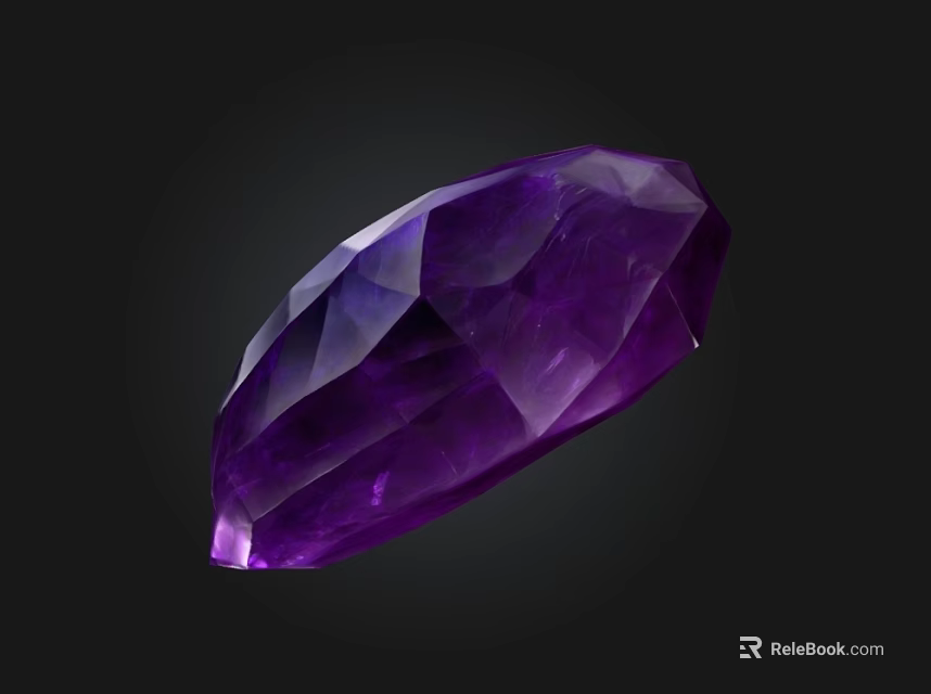 Shiny Purple Faceted Gemstone With Teardrop Shape On Black Background 3d model 