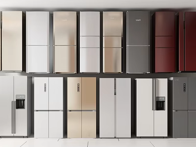 Various Styles And Colors Of Refrigerators And Freezers On 3d model