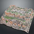 Ancient Architecture Ruins with Stone Walls and Square Layout Surrounded by Green Vegetation on Plateau