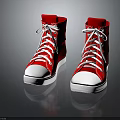 Red High Top Canvas Shoes With White Laces And White Soles