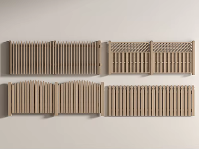 Stylish Wooden Railings With Various Modern Designs Displayed On Light Background 3d model
