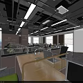 Modern Office Interior Design With Open Workstations Large Windows And Green Plants 3d model