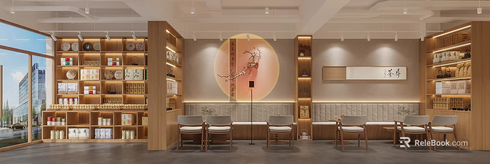 Modern Restaurant Interior With Open Kitchen Design And Island Counter Appliances 3d model 