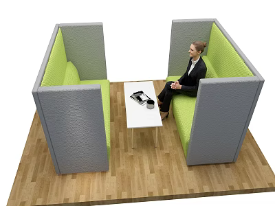 Modern Lounge Sofa and Coffee Table Set With Green Seats Gray Partitions Wooden Floor Items 3d model