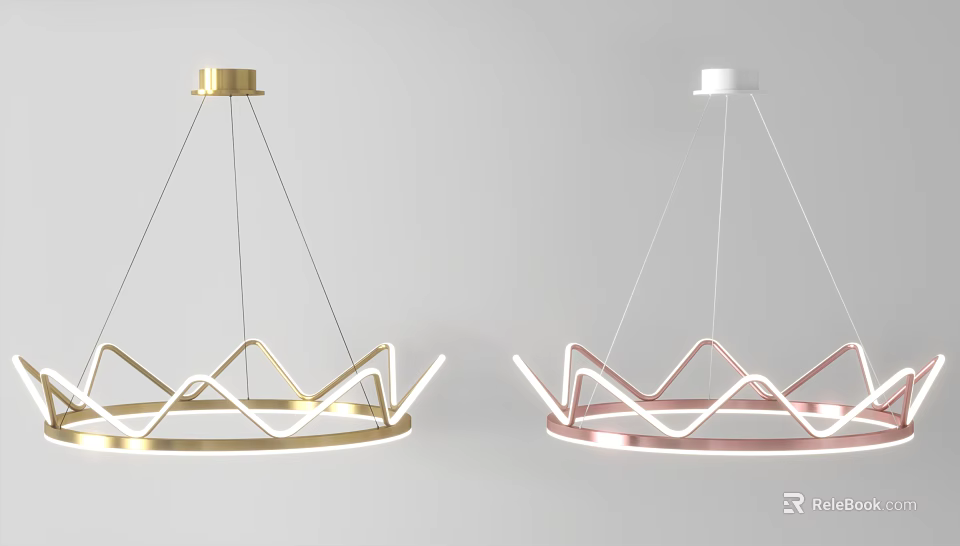 Modern Geometric Chandeliers With Gold And Rose Gold Linear Hanging Design 3d model 