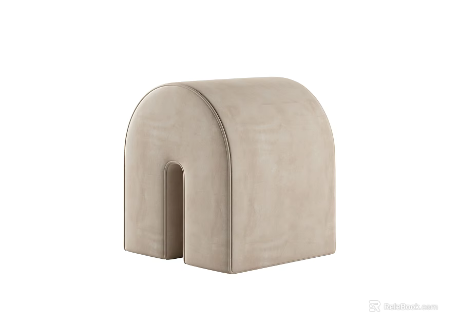 Beige Arched Upholstered Stool with Modern Minimalist Design and U Shaped Cutout 3d model 