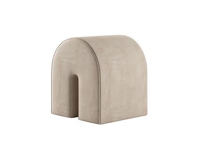 Beige Arched Upholstered Stool with Modern Minimalist Design and U Shaped Cutout 3d model