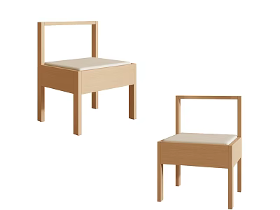Wooden Single Chairs With Backrest And Light Upholstered Seat In Modern Minimalist Design 3d model