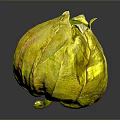 Shiny Yellow Leaf Wrapped Fruit With Green Top On Black Background