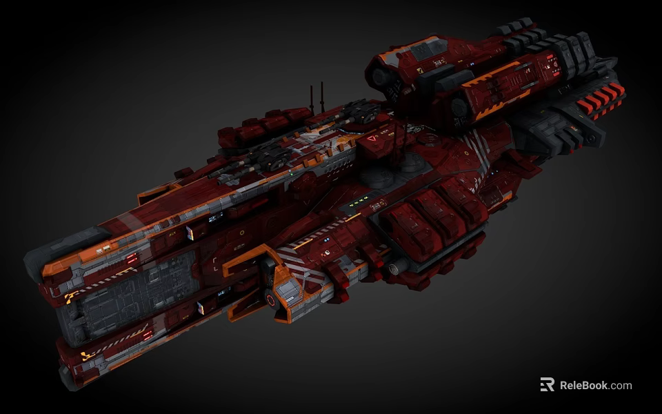 Red Large Interstellar Spaceship Featuring Complex Modular Design For Cosmic Exploration Missions 3d model 
