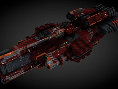 Red Large Interstellar Spaceship Featuring Complex Modular Design For Cosmic Exploration Missions 3d model