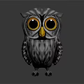 Cute Cartoon Owl 3D Model With Big Yellow Eyes Yellow Beak And Gray Feathers