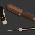 High Quality Folding Knife With Brown Leather Sheath And Metal Handle Design