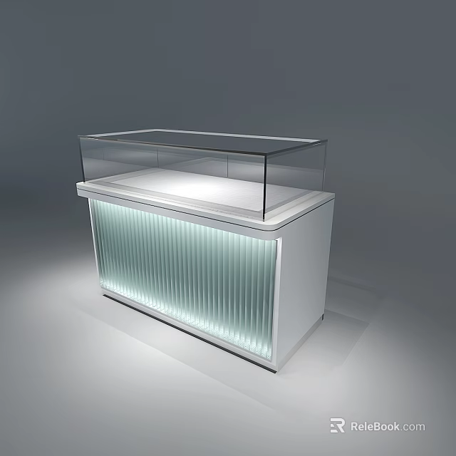 Modern Jewelry Store Display Case With Glass Cover And Illuminated Ribbed Front 3d model 
