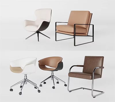 Modern Office Chairs With Neutral Tones Ergonomic Cushions And Metal Frames 3d model