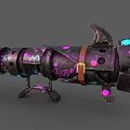 Stylish Xenon Themed Weapon With Purple Pink Splatters Mechanical Structure And Decorative Blades