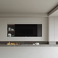Modern TV Wall Design With Built-in TV White And Gray Cabinets And Fireplace
