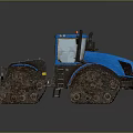 Blue Tracked Agricultural Tractor With Muddy Tracks And Heavy Duty Design