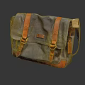 Gray Canvas Messenger Bag With Brown Leather Straps Metal Buckles And Flap Closure