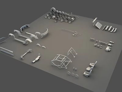 Assorted Industrial Metal Mechanical Components Featuring Gears Brackets Pipes And Fittings 3d model