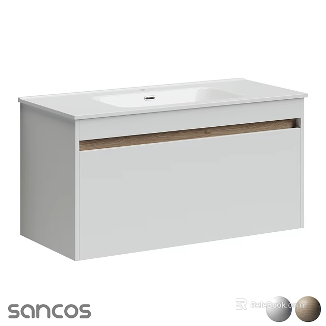 Modern Wall Mounted Bathroom Vanity With White Cabinet And Wooden Accent 3d model 