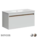 Modern Wall Mounted Bathroom Vanity With White Cabinet And Wooden Accent
