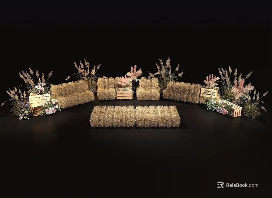Romantic Wedding Photo Check In Spot With Sofa Flower Arrangements And Straw Decor 3d model 