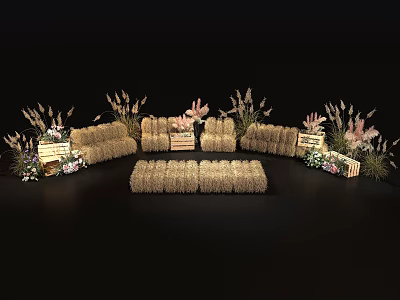 Romantic Wedding Photo Check In Spot With Sofa Flower Arrangements And Straw Decor 3d model
