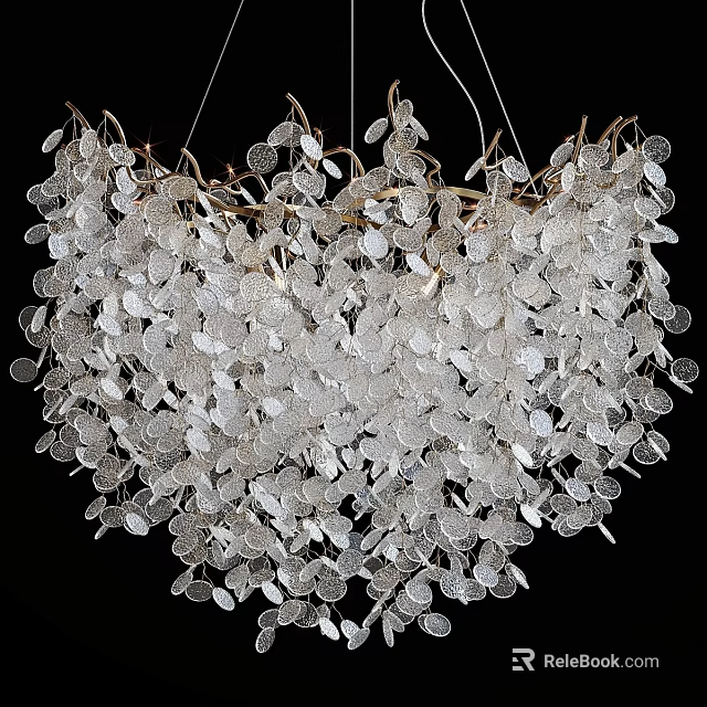 Elegant Crystal Chandelier With Leaf Shaped Transparent Hanging Decorative Elements 3d model