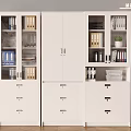 Modern White Office File Cabinet with Glass Doors Drawers and Storage for Folders Books