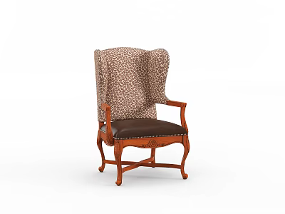 Classic Style Accent Chair With Wooden Carved Frame And Patterned Backrest Leather Seat 3d model