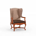 Classic Style Accent Chair With Wooden Carved Frame And Patterned Backrest Leather Seat