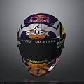 Racing Helmet As Protective Weapon With Red Bull Shark Logos And Orange Skull Design