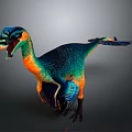 Vibrant Feathered Dinosaur With Blue Green Orange Colors Open Mouth And Dynamic Posture