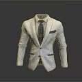 Elegant White Suit Outfit With Black Tie And Pocket Square Detail