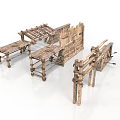 Traditional Rustic Wooden Furniture Set With Tables Shelves And Screen Structures