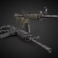 Two Modern Tactical Rifles With Brown And Black Color Schemes Rail Systems And Magazines