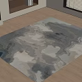 Abstract Multicolor Square Area Rug On Wooden Floor With Fireplace And Window