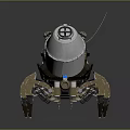 Industrial Mechanical Machinery Featuring Metal Shell Multiple Pipes Claw Legs And Glowing Elements