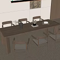 Modern Minimalist Dining Table Set with Six Wooden Chairs Vase Decor and Books in Interior